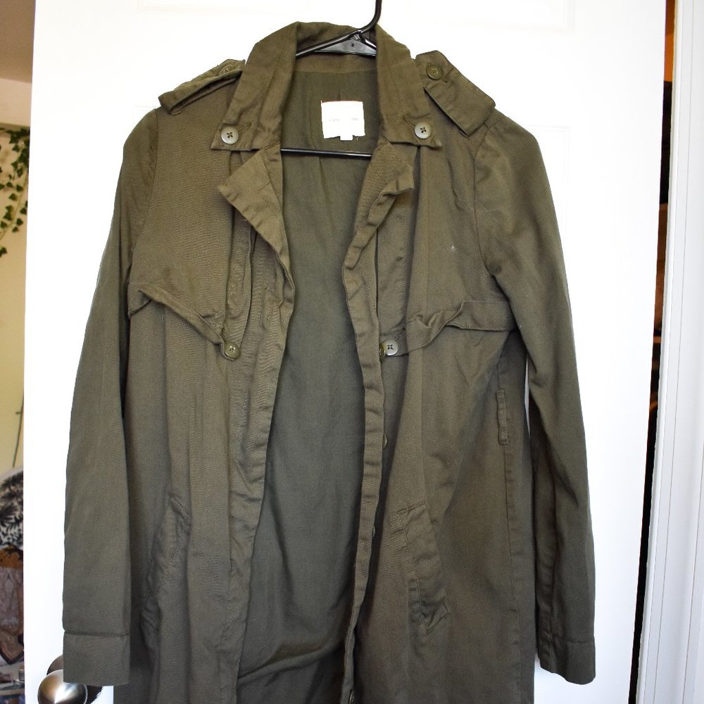 UO Silence + Noise Olive Green Trench Coat S